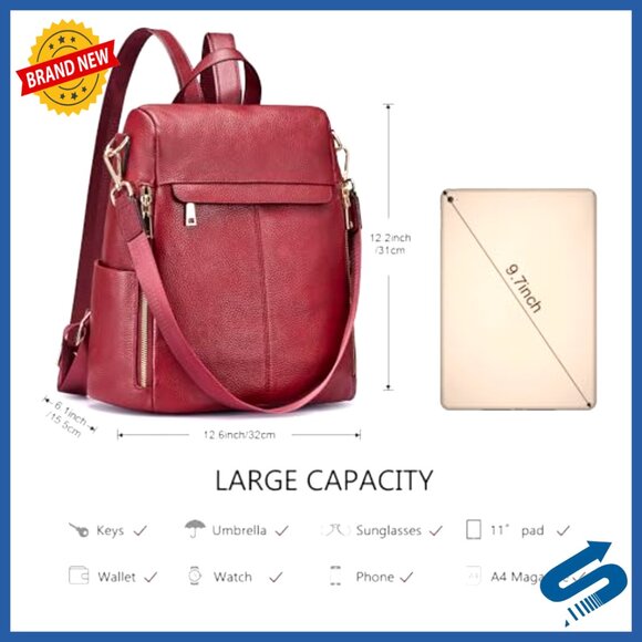 Genuine Leather Anti-Theft Backpack Purse Women\'s Satchel Shoulder Bag